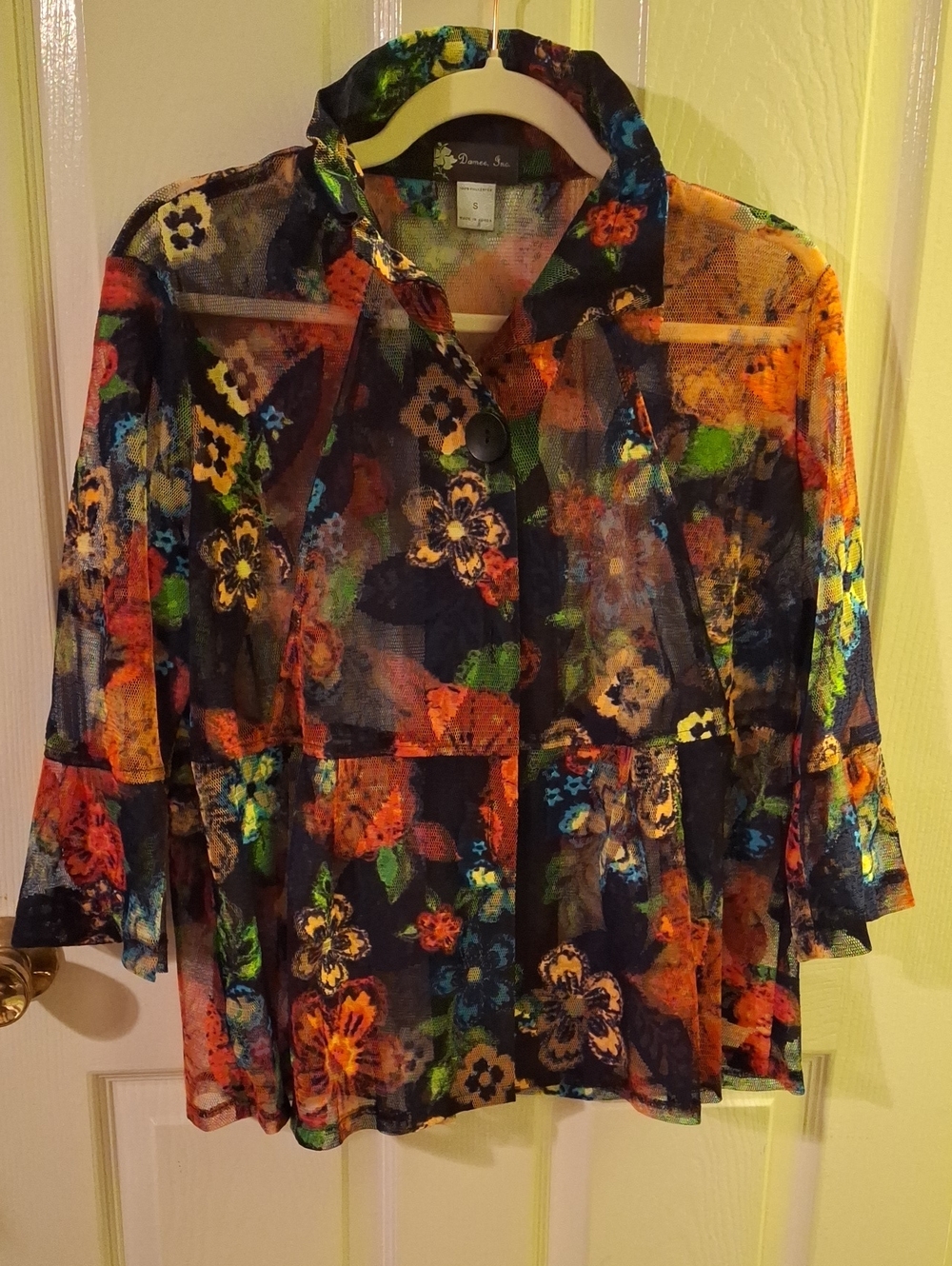 Damee Inc. Sheer Floral Blouse With Large Buttons